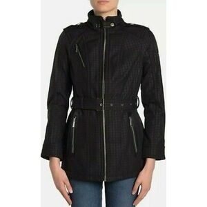 NWT Michael Kors Leather Trim Belted Houndstooth Print Water Resistant Jacket